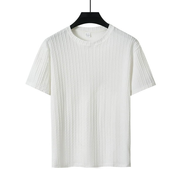 pstuiky camisetas de hombre, Camisas casuales de manga corta con cuello redondo y textura de color sólido para hombre ropa de hombre s