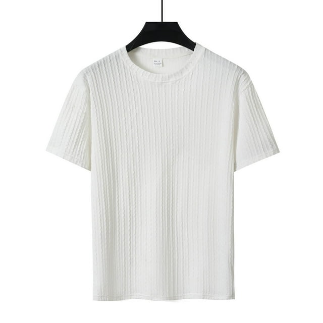 pstuiky camisetas de hombre, Camisas casuales de manga corta con cuello redondo y textura de color sólido para hombre ropa de hombre s