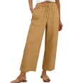 thumbnail image 2 of Kelon Women's Casual Pants, Women Linen Cropped Pants Summer Elastic High Waisted Linen Capri Pants Casual Loose Cropped Pant with Pockets, XL, 2 of 8