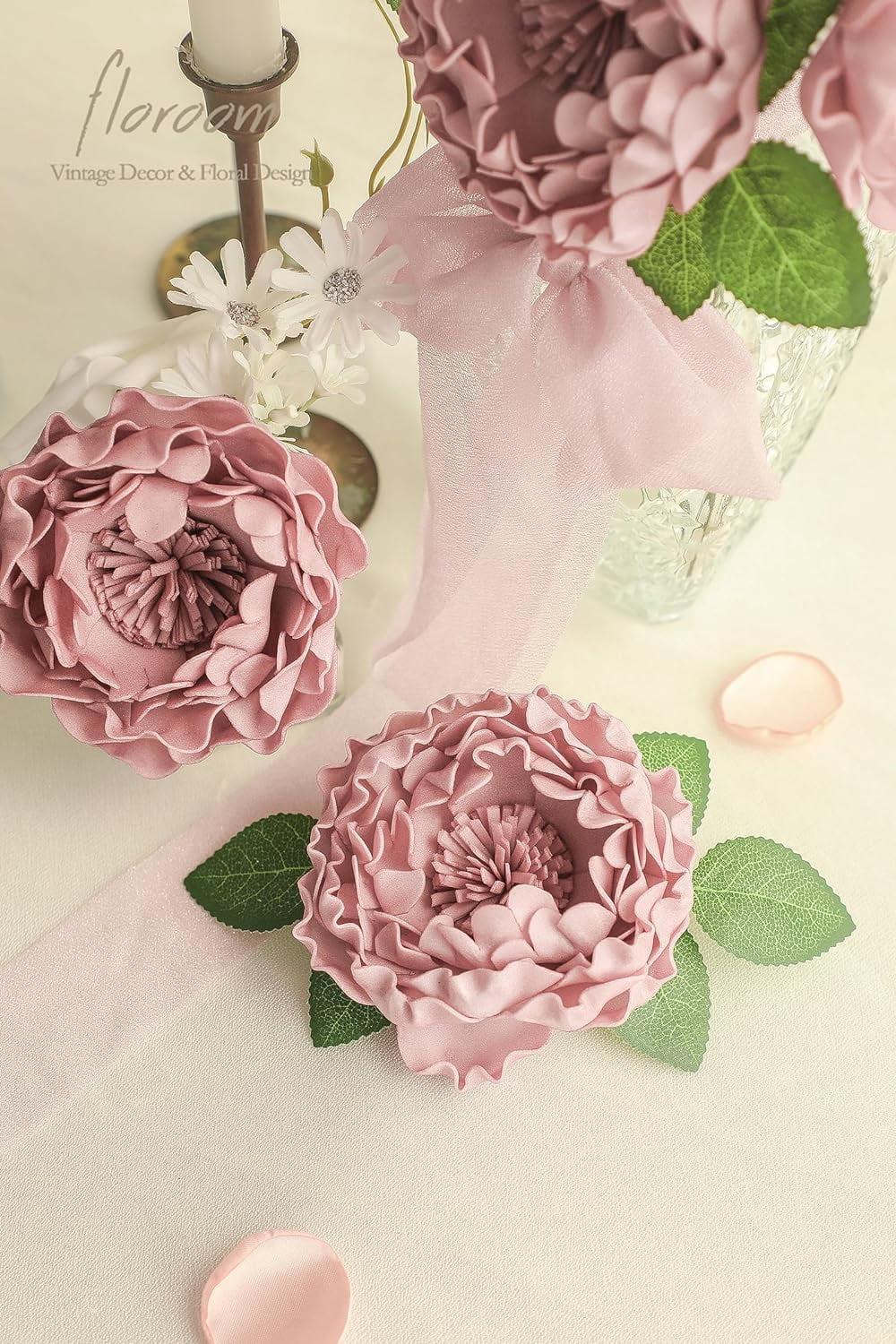 Artificial Flowers 16pcs 4" Burgundy Blooming Peonies Real Looking Foam Fake Roses with Stems for DIY Wedding Bouquet Dark Red Bridal Shower Centerpieces Floral Arrangements Tables Decorations