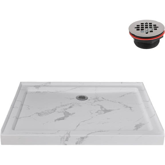 Streamline NTM-896-48MB-AL 48 in. x 36 in. Alcove Acrylic Shower Base in Matte Marble with Center Drain, Drain Included