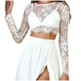 thumbnail image 2 of WREESH Women's Mesh Long Sleeve Slim Fitting Short Style with Exposed Navel and Fashion Lace Top Floral Sheer Lace Crop Top White, 2 of 6