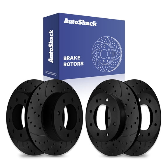 AutoShack Front & Rear Brake Rotors for Chevrolet, Silverado 2500 HD 2001-2006, 4WD RWD V8 6.0L 6.6L 8.1L - E-Coated Drilled & Slotted - Black Finish - NightGuard