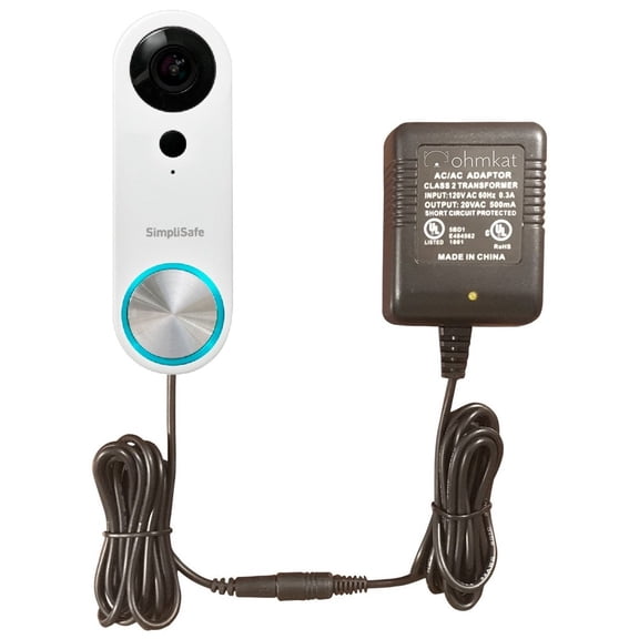 OhmKat Video Doorbell Power Supply - Compatible with SimpliSafe Pro Smart Wi-Fi Video Doorbell - No Existing Wiring Required - Transformer, Adapter, Power Kit & Supply All In One (Black)