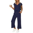 thumbnail image 2 of Summer Two Piece Sets for Women 2025 Lounge Sets V Neck Tops Wide Leg Pants Woman Vacation Travel Outfits, 2 of 6