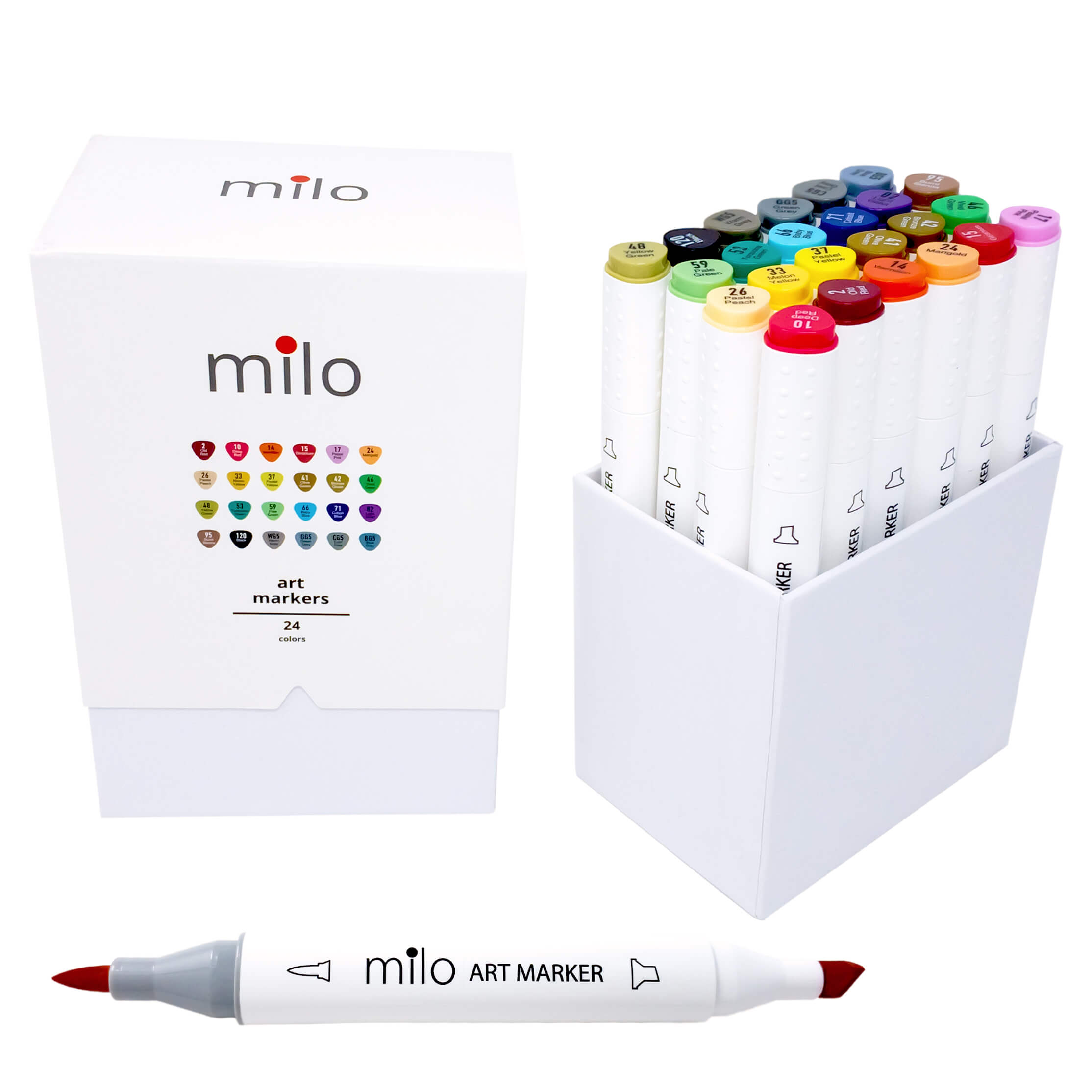 Milo Art Markers Brush Tip and Chisel Tip Set of 24