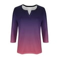 thumbnail image 4 of Htigea Womens Notch V Neck Tshirts Dressy 3/4 Sleeve Tunic Tops Trendy Gradient Color Pullover Tee Comfy Summer Fall Blouse Wine,S, 4 of 5