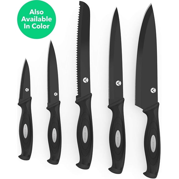 Vremi 10 Piece Black Knife Set - 5 Kitchen Knives with 5 Knife Sheath Covers - C