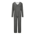 thumbnail image 4 of Posijego Women's Plus Size Pajama Set V Neck Long Sleeve Top Pants Sleepwear Loungewear Pjs Sets S-3XL, 4 of 4