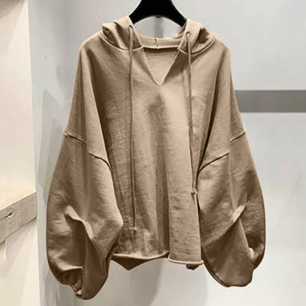 ICHUANYI Clearance Fashion Women's Casual Long Sleeve Ladies Sweatshirts With Hood Solid Tops(Khaki, XL) ICHUANYI WER2023081514019