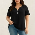 thumbnail image 2 of biudgviw Womens Plus Size Tops Short Sleeve Soft Basic Tees Classic Casual V Neck Button Oversized T-Shirt with Pocket, 2 of 7
