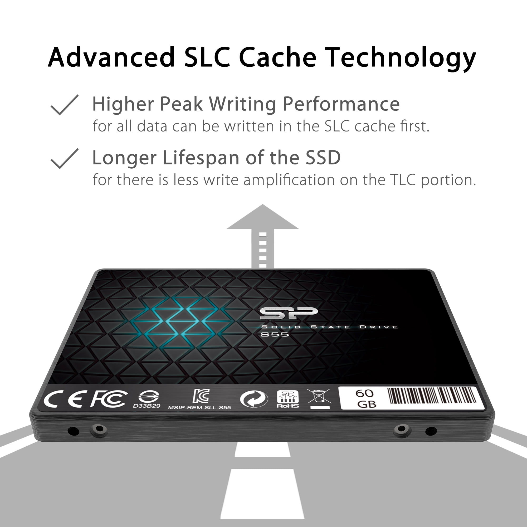 Silicon Power 60GB SSD S55 TLC SP060GBSS3S55S25 Internal Solid State Drive- Free-Download SSD Health Monitor Tool Included SLC Cache Performance Boost 0.28 SATA III 2.5 7mm