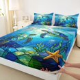 thumbnail image 4 of Manfei Kawaii Sea Turtle Queen Sheets,Cute Ocean Plant Queen Sheet Sets,Blue,4 Pieces,1 Flat Sheet, 1 Fitted Sheet and 2 Pillowcases, 4 of 7