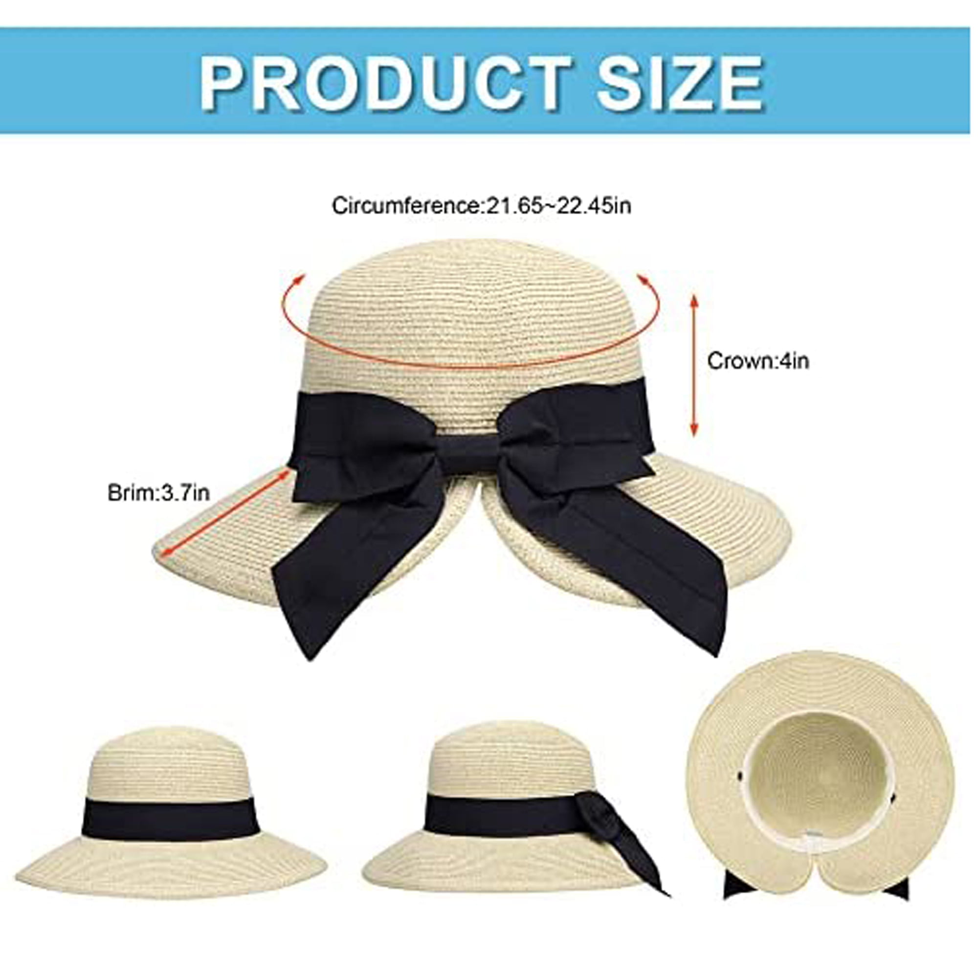 Sun Hat Big Black Bow Summer Straw Hats for Women,Foldable Straw