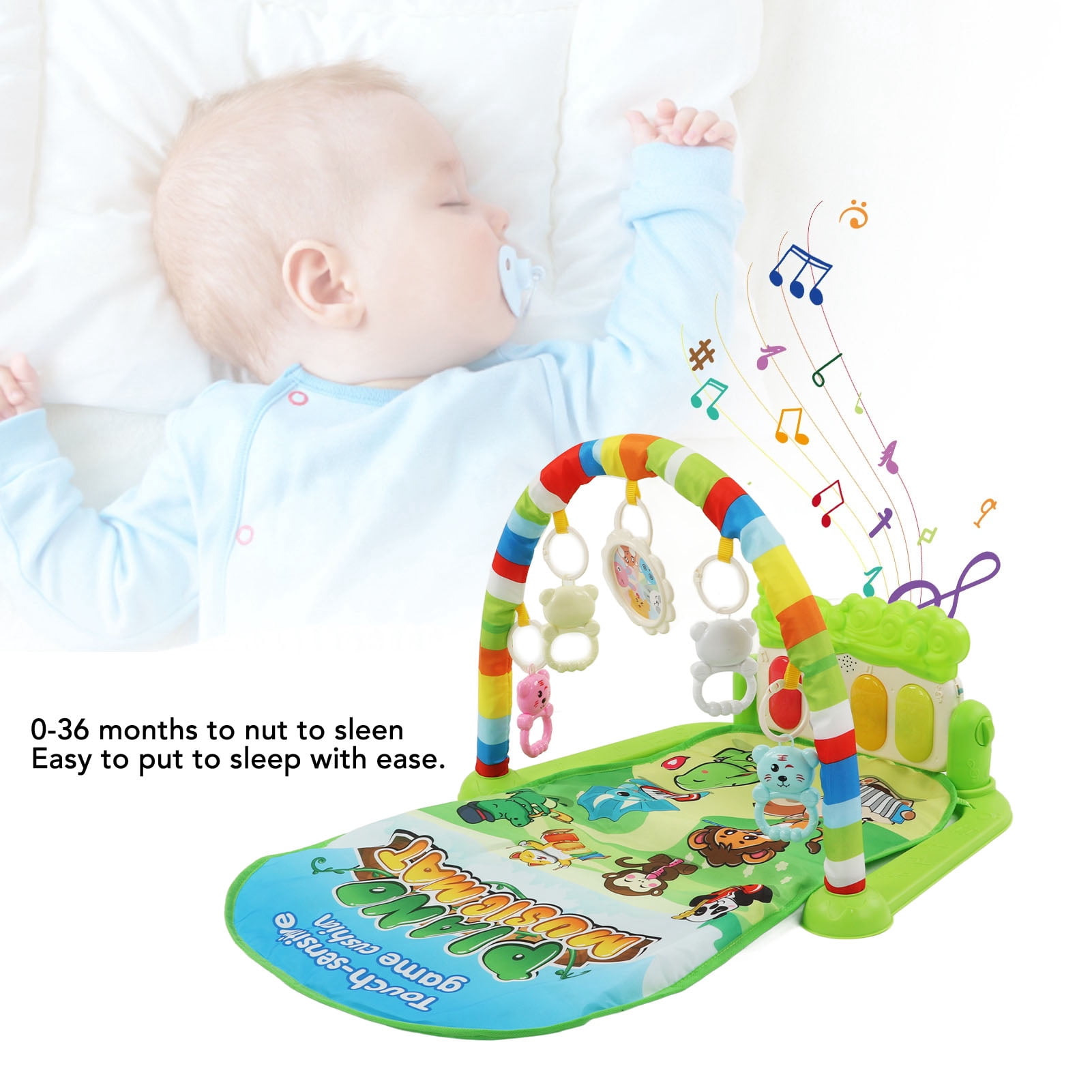 LAZIOEGR Baby Gym Activity Mat Kick & Play Piano with Musical Toys, Educational Sound and Light Playmat for Infants and Newborns, Green