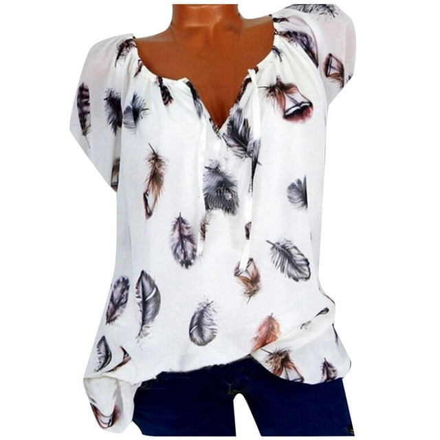 PENGXIANG T-Shirt à Manches Courtes Imprimé Col en V Ample d'Été pour Femmes