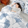 thumbnail image 4 of Homewish Cartoon Ginkgo Kids Bedding Comforter Set 7 Pieces, Blue Plant Botanical Full Bedding Set, Rustic Leaf Print Reversible Fitted Sheet Flat Sheet, Luxury Bedroom Decor, 4 of 7