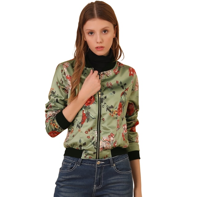 Dde San Patricio ChaqueDe Bombardero Floral LigeCon CremalleY Cuello Alto PaMujer Verde claro L