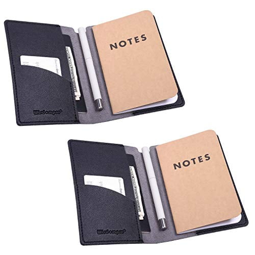 Journal Cover Black 2 Pack Wisdompro PU Leather Notebook Cover for Field Notes or Other 3.5 x 5.5 Pocket Notebooks 