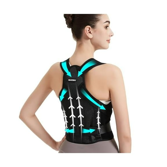 Posture Corrector for Women for Support: Back Brace for Full Back Support - Adjustable Shoulder Straightener for Women and Men (Black, Large)