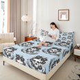 thumbnail image 3 of Manfei Gothic Skull Rose Bed Sheets 4-Piece, Halloween Spooky Flying Bat Full Size Sheets, Light Blue Black,1 Fitted Sheet, 1 Flat Sheet and 2 Pillowcases, 3 of 5