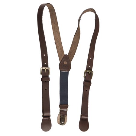 Floral Leather Suspenders - Boys Dark Brown Leather Y-Back Clip On Suspenders