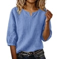 thumbnail image 2 of Linen Tops for Women Linen Blouse Linen Shirts Linen Tunics Boho Tops Cotton Linen Blouse Linen Blend Tops Linen T Shirts Gauze Shirts 3/4 Length Sleeve Shirts for Women Puff Sleeve, 2 of 9