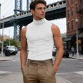 thumbnail image 2 of High Neck Ribbed Tank Top Men Sleeveless Muscle Tee Solid Color Striped Gym Slim Fit Clubwear Base Layer, 2 of 6