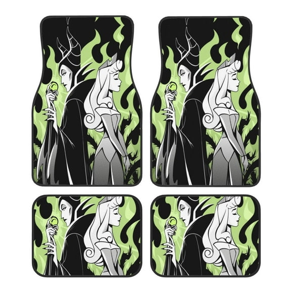 Maleficent Car Floor Mats Set of 4, Anti-Skid Universal Automotive Carpet Front Rear Floor Foot Pads Interior Accessories Decorative for Vehicle Car Truck SUV Van