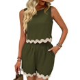 thumbnail image 2 of Womens 2 Piece Vacation Outfits Lounge Sets Casual Cropped Tank Tops Shorts Matching Set Green S, 2 of 6
