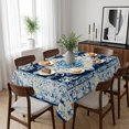 thumbnail image 6 of Vintage Ethnic Table Cloth Waterproof Tablecloths, Boho Tribes Modern Blue Middle Century Tablecloth Dining Table Cover for Kitchen Party Tabletop Outdoor, Rectangle Tablecloth 60x84 Inch, 6 of 9