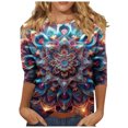 thumbnail image 3 of Sentuca - Camisetas para mujer, manga 3/4, cuello redondo, estilo bohemio, holgadas, con gráficos, color naranja, talla XL, 3 of 5