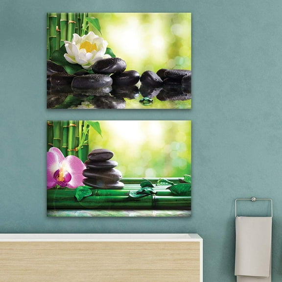 wall26 Canvas of Lotus and Hot Rock Spa Canvas Set|24" x 36" x 2 Panels