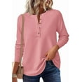 thumbnail image 4 of PRETTYGARDEN Women's Long Sleeve Waffle Knit Shirts Fall Casual Button Up Henley V Neck Tunic Tops Loose Fit Basic Tees, 4 of 9