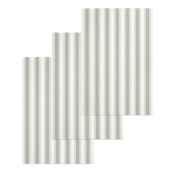 Green Stripe Kitchen Dish Towels for Drying Dishes Set of 3, Modern Farmhouse Geometric Striped Waffle Weave Microfiber Hand Tea Bathroom Towels Quick Dry & Absorbent Towel 15.7x23.6