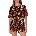 thumbnail image 1 of Trajes de Pantalones para Mujeres Casual Suelta Impresión Manga Corta, Cuello Redondo Pantalones Cortos Pijamas Poliéster, 1 of 6