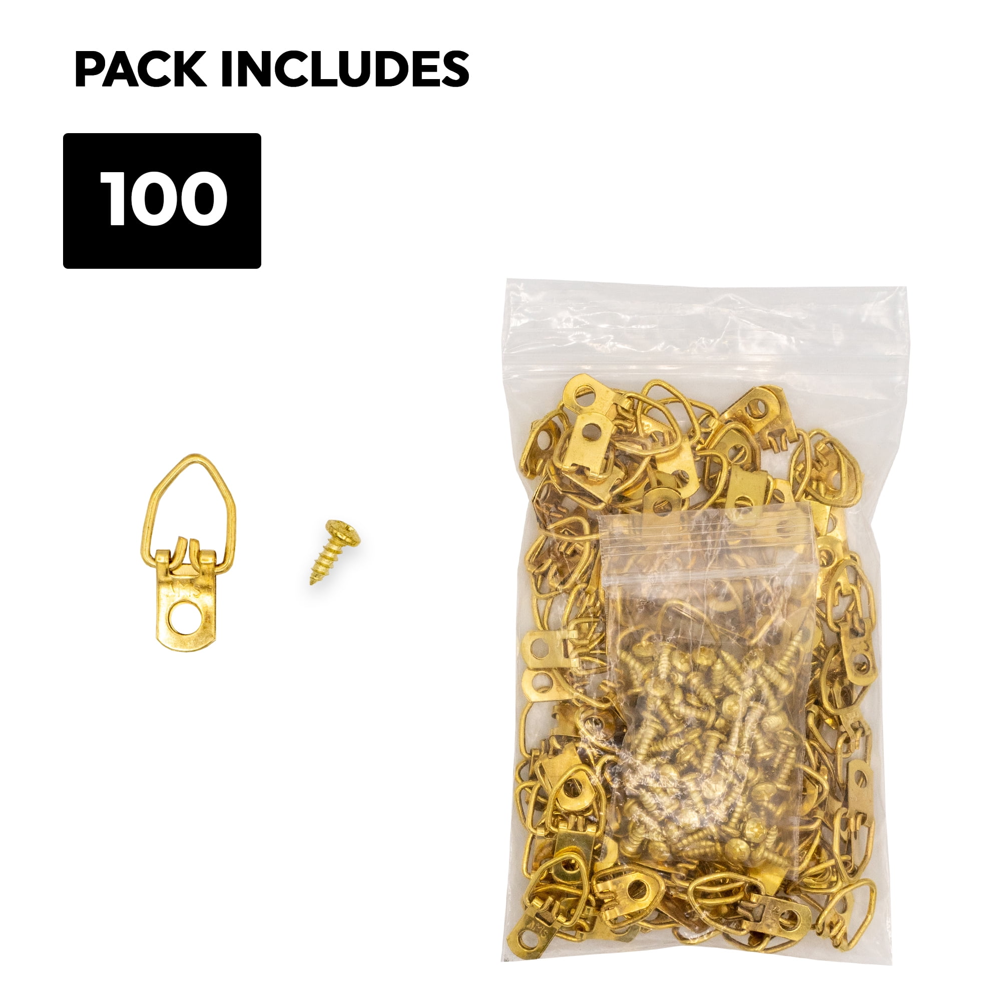 100 Brass Plated Heavy Duty 1 Hole D Ring Strap Picture Hanger W/screws