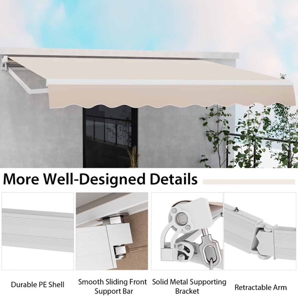 Aimee Lii 13 × 8 Feet Retractable Patio Awning Aluminum Deck Sunshade, Awnings for Decks, Beige