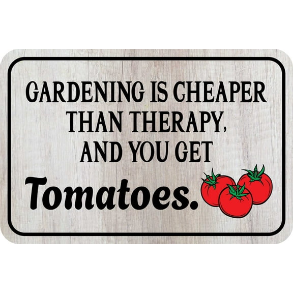 Classic Framed Plus Gardening Is Cheaper Than Therapy, And You Get Tomatoes. Door or Wall Sign | Home & Garden Decor -Small