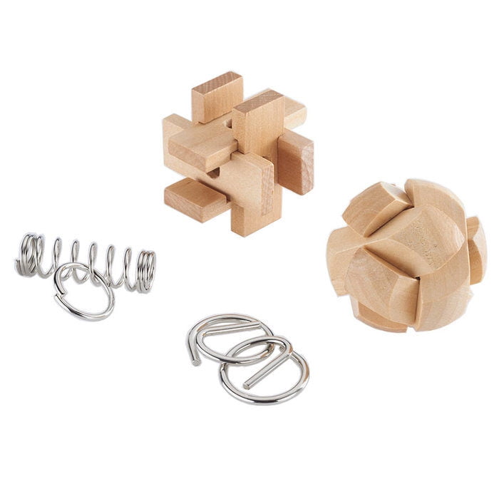 Wood and Metal Mini Brain Teaser Puzzles 4Pack