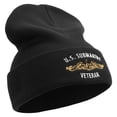 thumbnail image 4 of Made in USA Golden US Submarine Veteran Logo 12 Inch Solid Knit Cuff Long Beanie - Black OSFM, 4 of 5