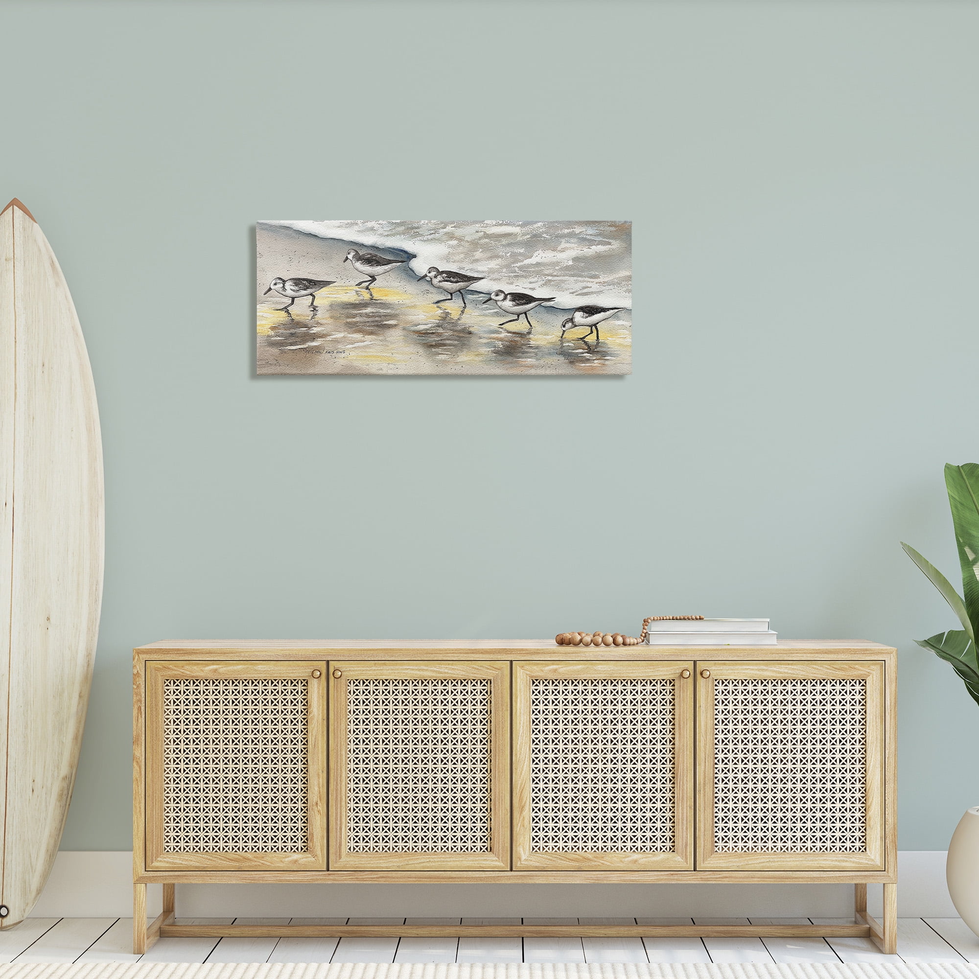 Stupell Industries Sunlit Birds & Beach Foam Animals & Insects Painting Gallery Wrapped Canvas Art Print Wall Art, 40 x 17