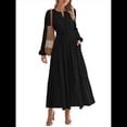 thumbnail image 2 of Vestido de Otoño Informal para Mujer, de Larga, Cuello en V, Cintura Elástica, Ligero, para Invitadas de Boda, con Bolsillos Negro XXL, 2 of 10