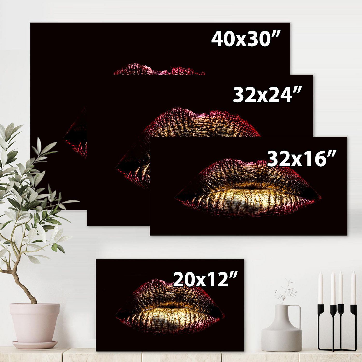 Designart Sexy Golden Metallized Female Lips IV Canvas Wall Art