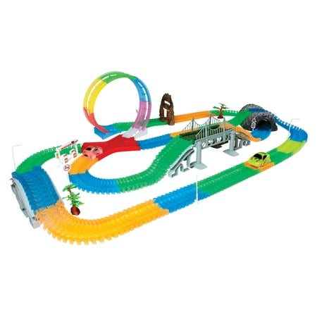 Mega Galaxy Flex-Track 425-Piece Glow in the Dark Track with 2 Electric LED Light Cars and Track