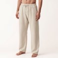 thumbnail image 2 of WOLIAUO Mens Linen Pants Summer Beach Pants Casual Loose Fit with Waist Drawstring Lightweight Vacation Clothing (M Beige), 2 of 6