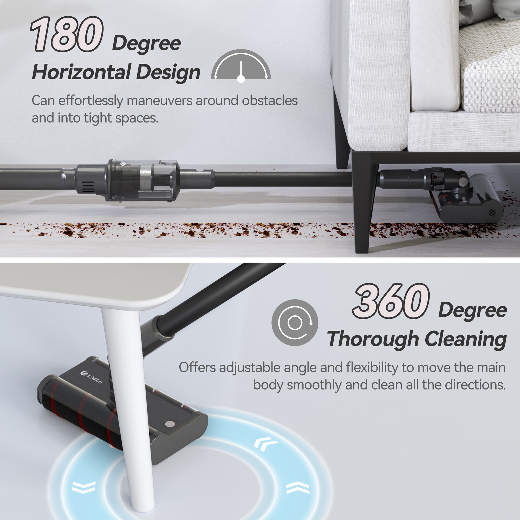 UMLo Stick Vacuum Cleaner, 22KPa Strong Suction, Directional Soft Roller Cleaner Head, 40-Min Runtime for Vacuuming