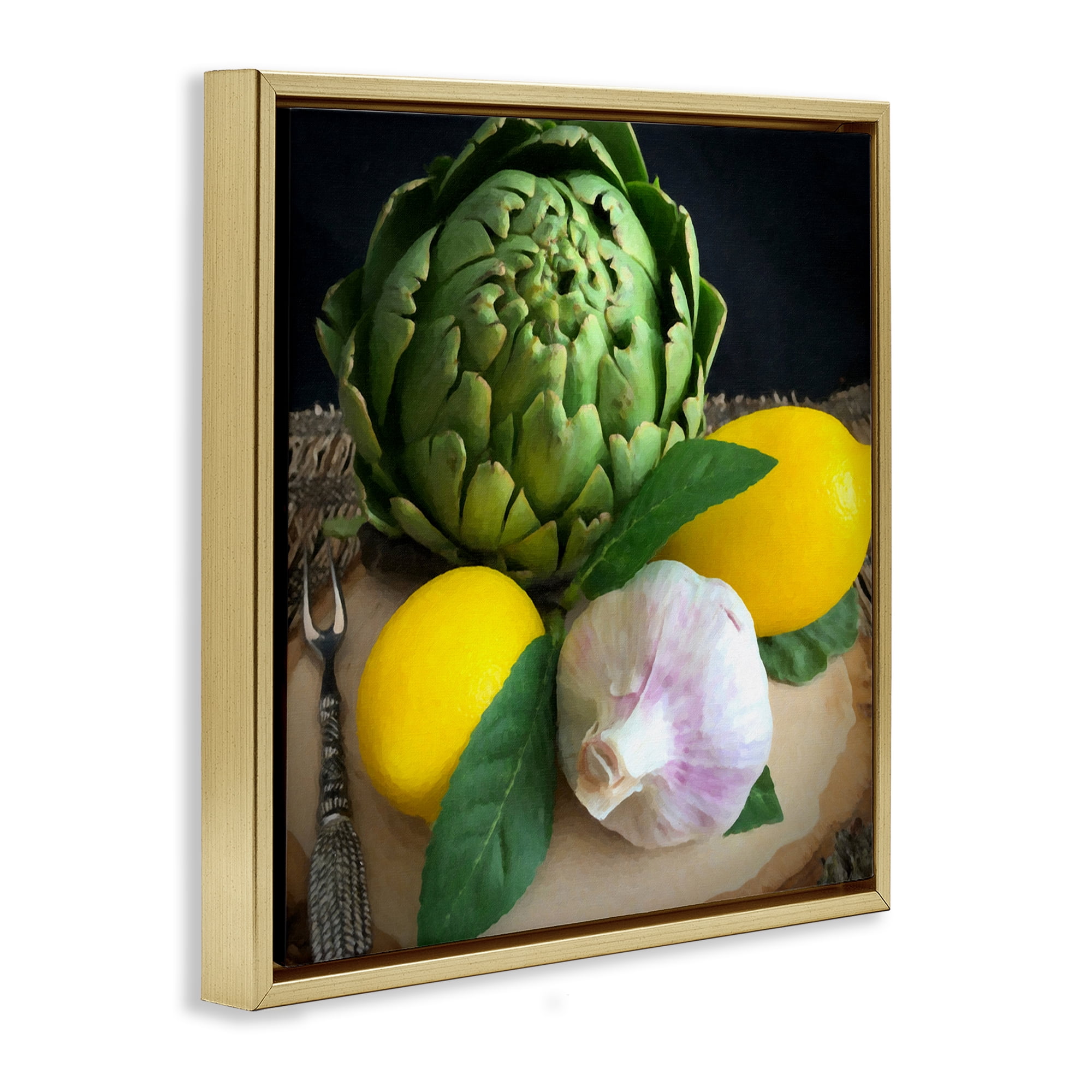 Stupell Industries Fruit & Vegetable Still Life Food & Beverage Painting Gold Floater Framed Canvas Art Print Wall Art, 18 x 18