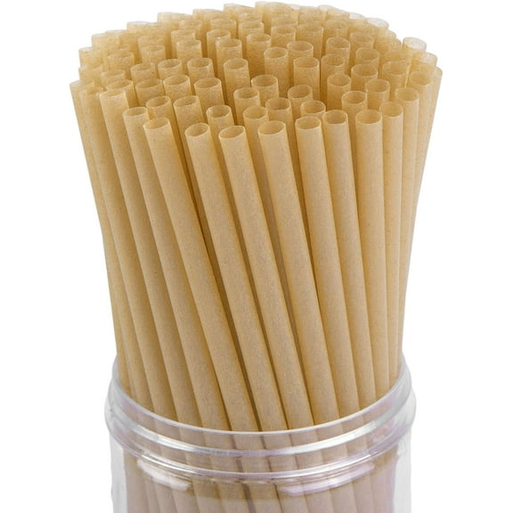 Sugar Cane Straws, 200 Count Disposable Beverage Straws for Hot and Cold Drinks, Coffee, Cocktails, Juice Home Gifts, Beach Party, Natural Brown