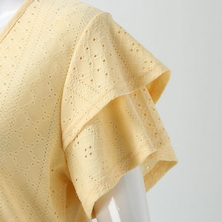 

NECHOLOGY Womens Summer Top Pleated Sleeve V Neck Tunic Blouse Business Casual Flowy Blouse under Scrub Women Long Sleeve Shirts Shirt Yellow XX-Large